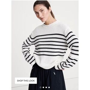 Banana Republic Cotton Roll-Neck Sweater Cream Navy Blue Stripe Womens S $140